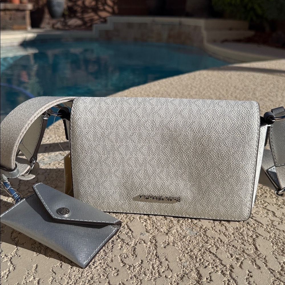 NWT Michael Kors SILVER Metallic Crossbody Bag